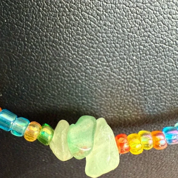 Multicolor and Pearl Boho Beachy Beaded Necklace with Green Accents - Picture 9 of 10